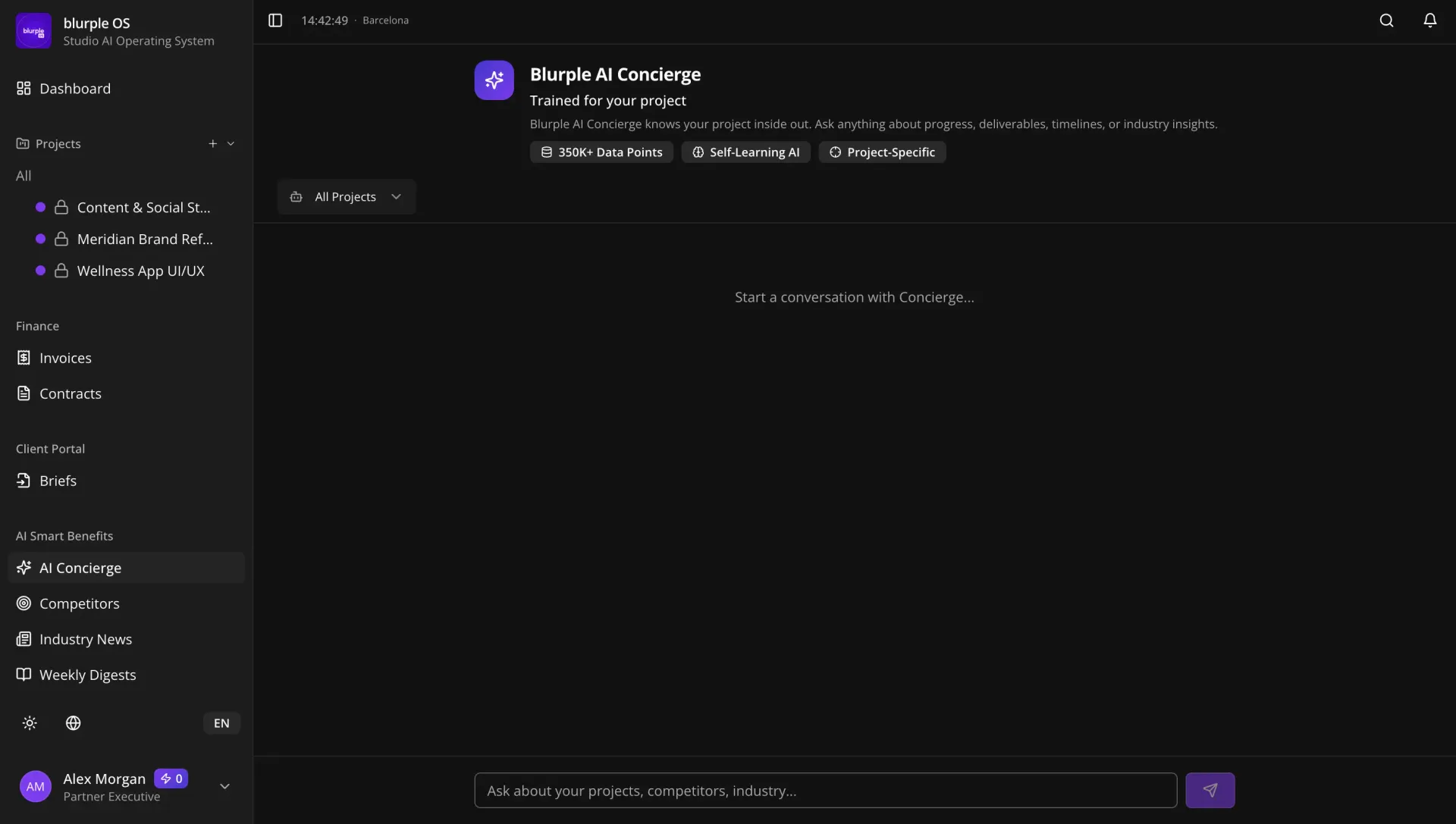 blurpleOS AI Concierge answering project questions