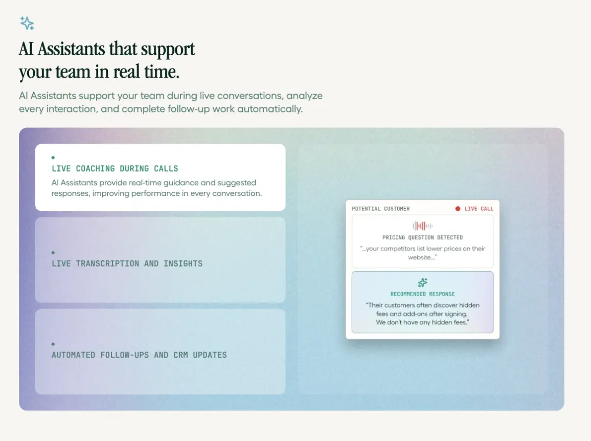 Aircall AI Assistants supporting a team in real time with live coaching, transcription, and automated follow-ups